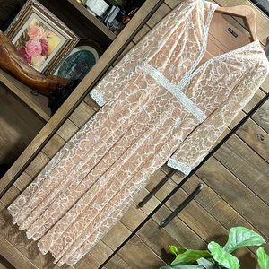Lace bishop sleeve bridesmaid semi formal dress